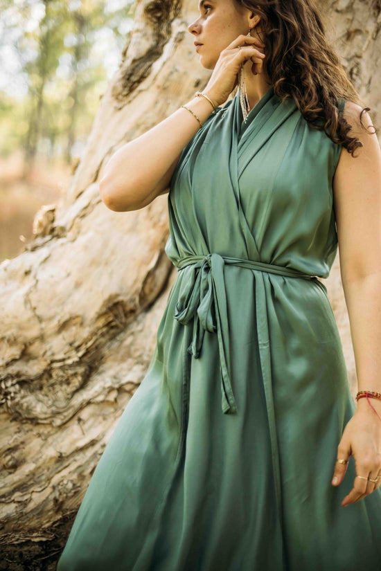Majestic Wrap Dress-Silk-Aqua