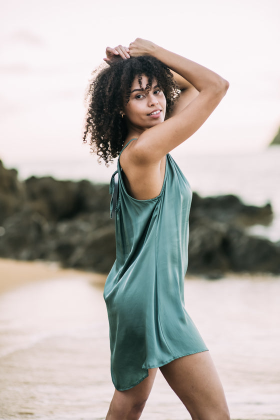 Aphrodite Short Dress-Silk-Aqua