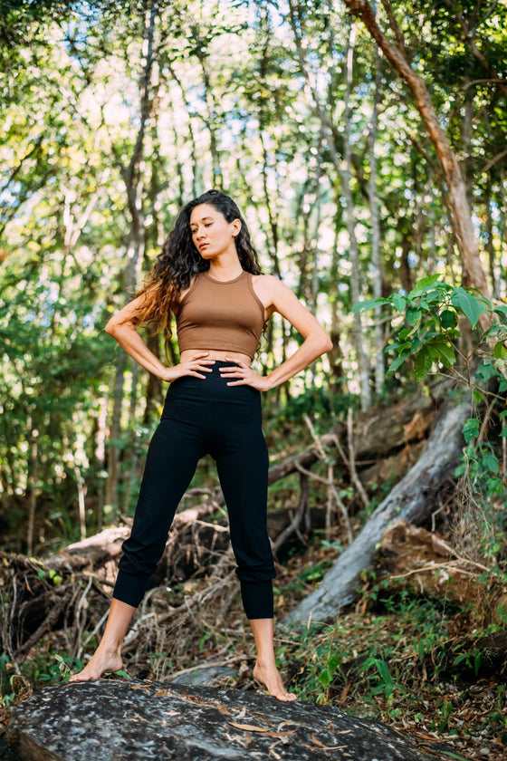 These high waisted, jogger style leggings are made from organic stretch bamboo. Ethically hand made 