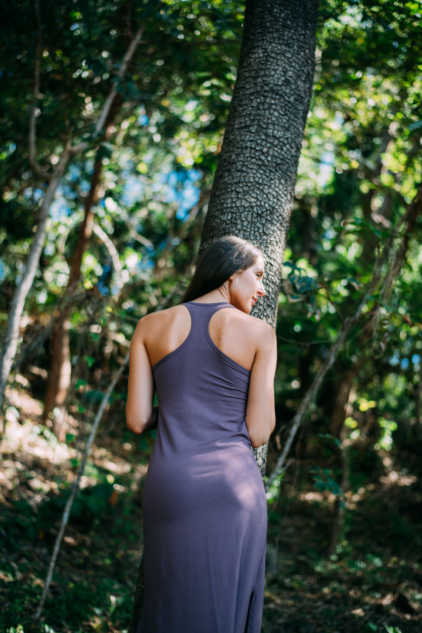  Double split maxi dress is made from organic stretch bamboo