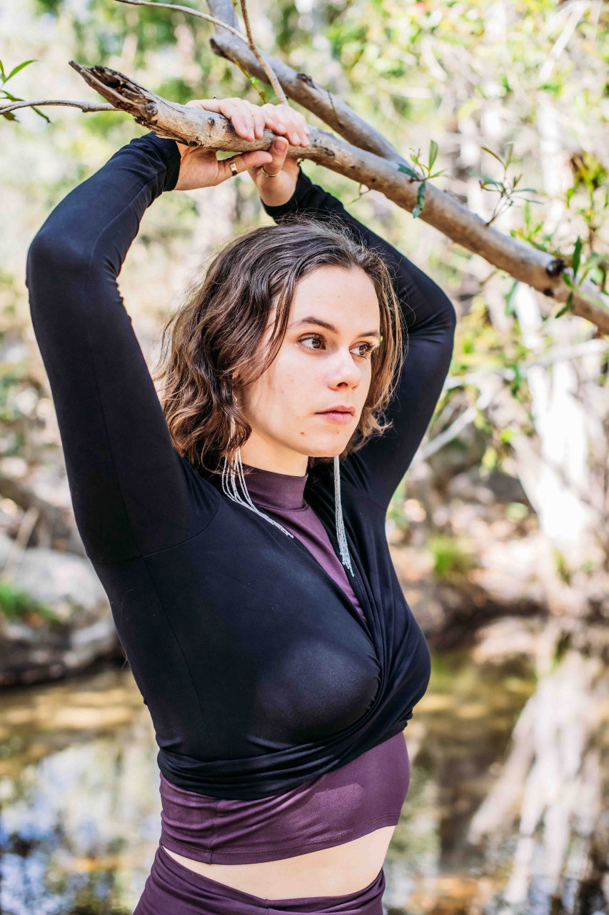 Long sleeve wrap boho ethical yoga top