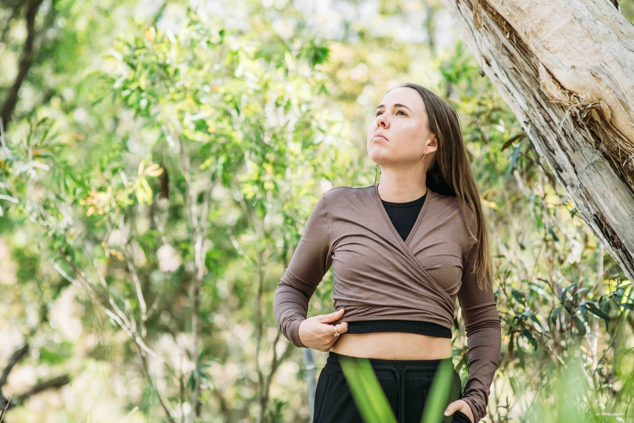 Long sleeve wrap boho ethical yoga top