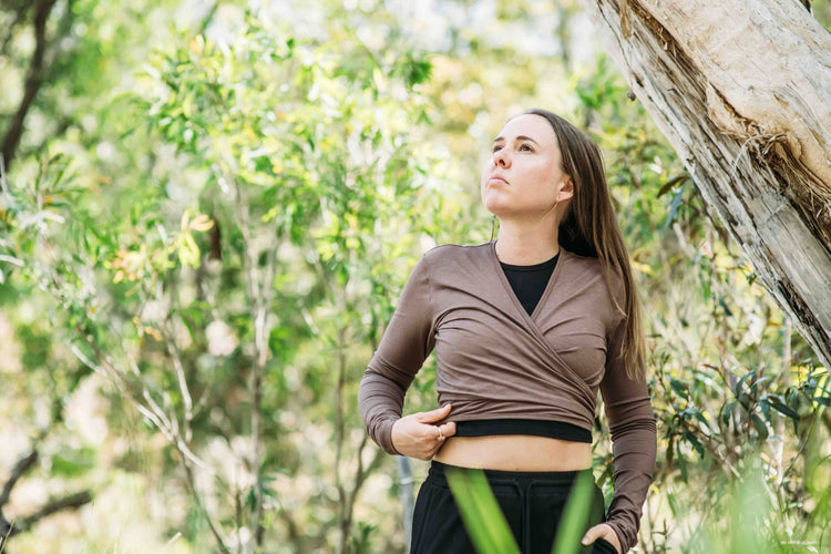 Long sleeve wrap boho ethical yoga top