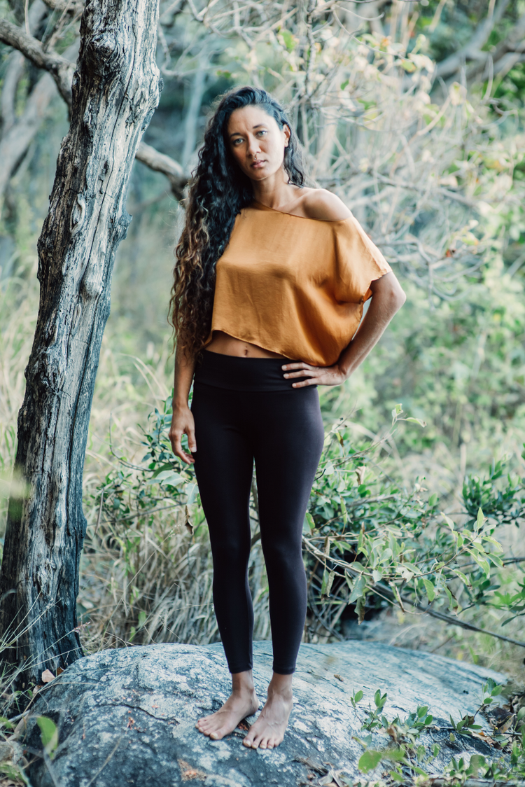 This Gold off shoulder top is crafted from pure silk and was ethically made