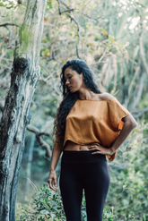 This Gold off shoulder top is crafted from pure silk and was ethically made