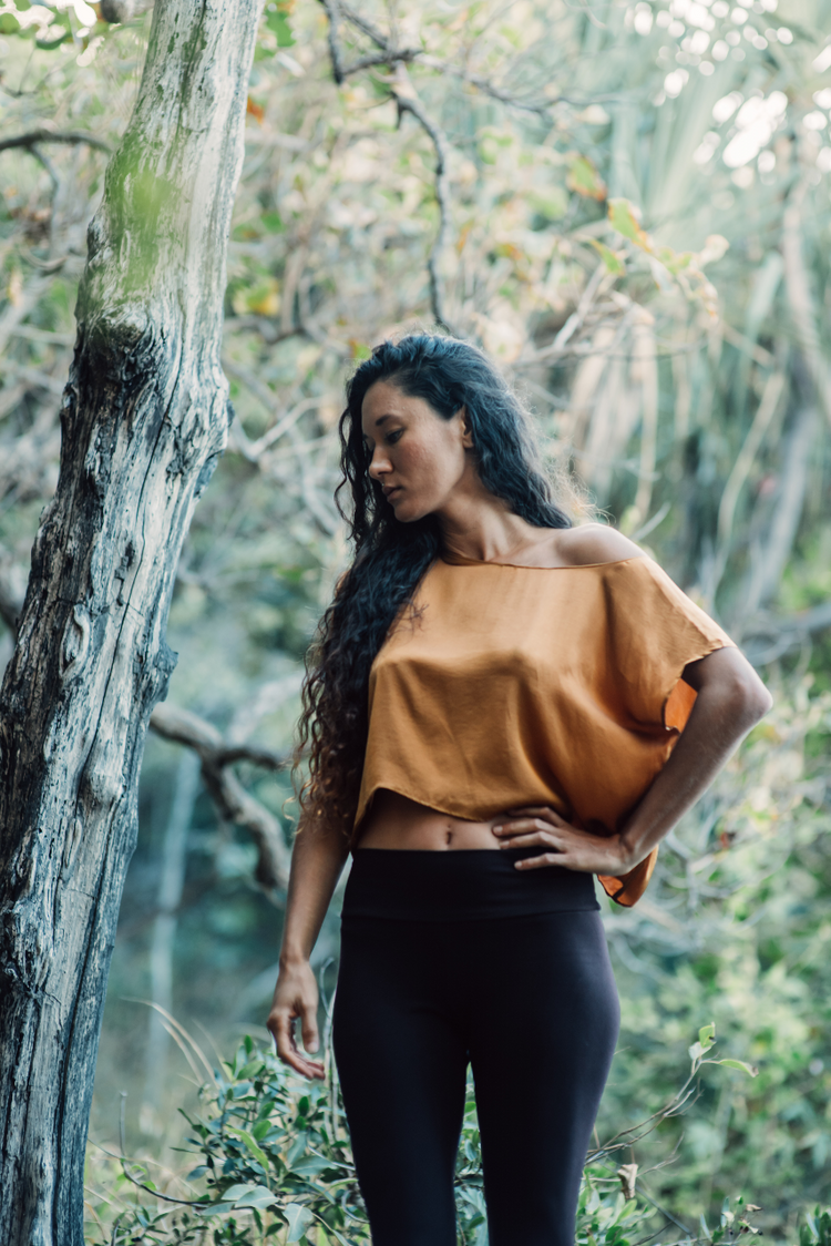 This Gold off shoulder top is crafted from pure silk and was ethically made