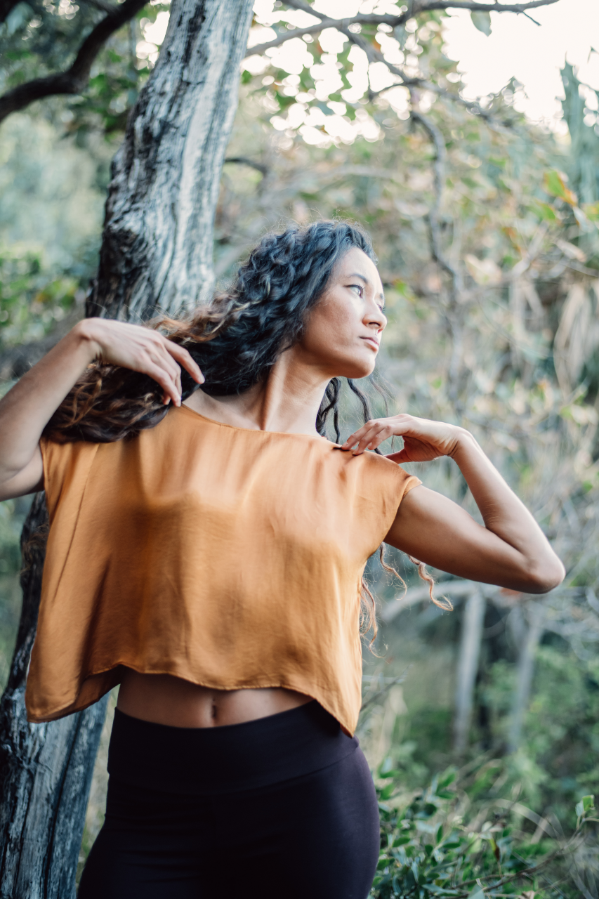 This Gold off shoulder top is crafted from pure silk and was ethically made