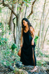 This boho maxi dress features a blend of linen and rayon for a comfortable and stylish fit. It is ethically handcrafted in Bali,