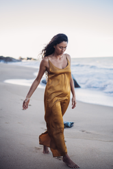 Gorgeous double split, low back, slip silk dress with adjustable spaghetti straps. 