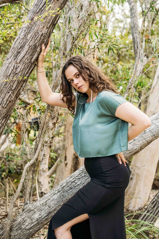 Ochre Silk Top- Aqua