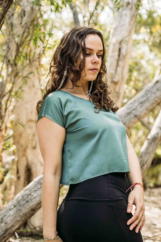 Ochre Silk Top- Aqua