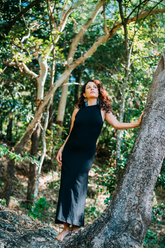 This low back style maxi dress is crafted from stretch bamboo, ethically made with care and intention