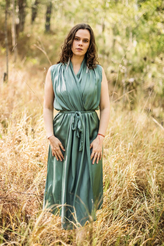 Majestic Wrap Dress-Silk-Aqua