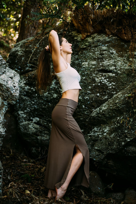maxi skirt  is made from organic stretch bamboo fabric and is a double-split design