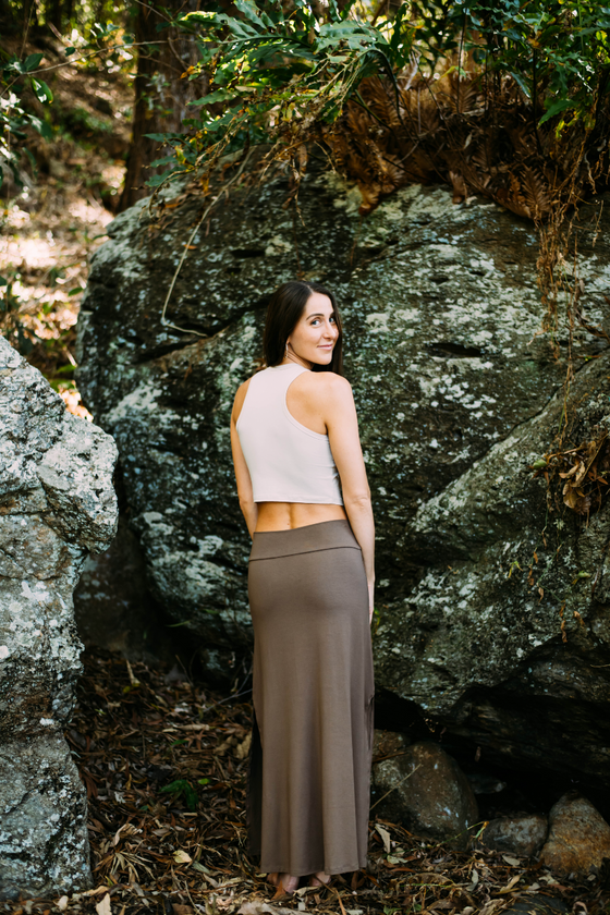 maxi skirt  is made from organic stretch bamboo fabric and is a double-split design