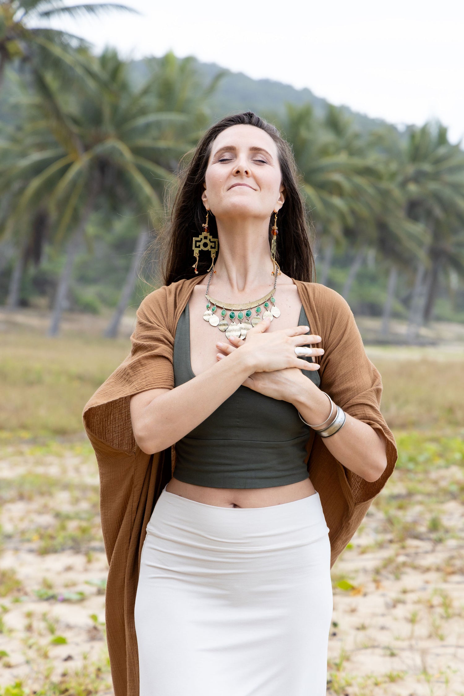 Front view of Adore Kaftan Cotton Gold – organic cotton kaftan handmade for wellness"