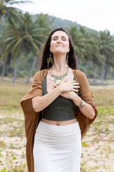 Front view of Adore Kaftan Cotton Gold – organic cotton kaftan handmade for wellness"