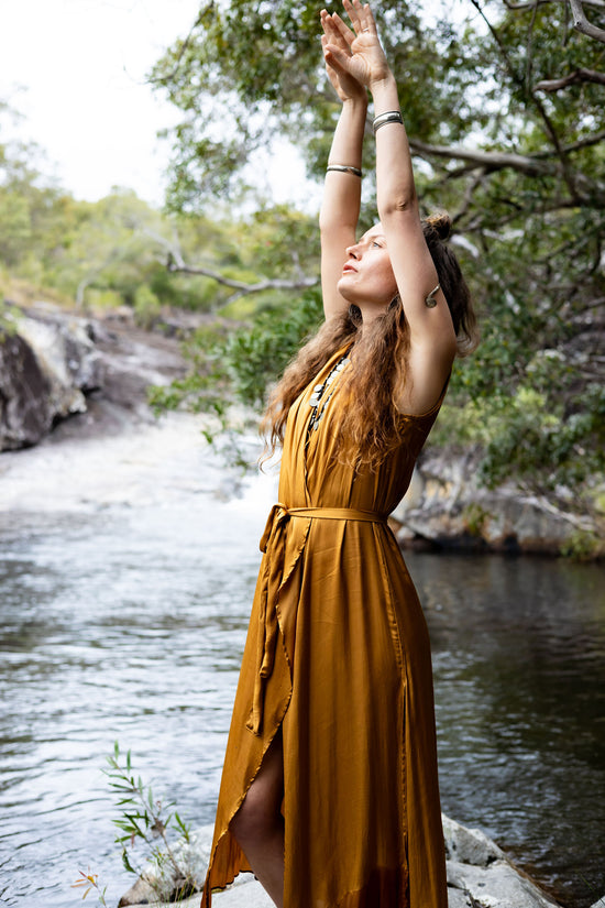 Majestic Wrap Dress-Silk-Copper